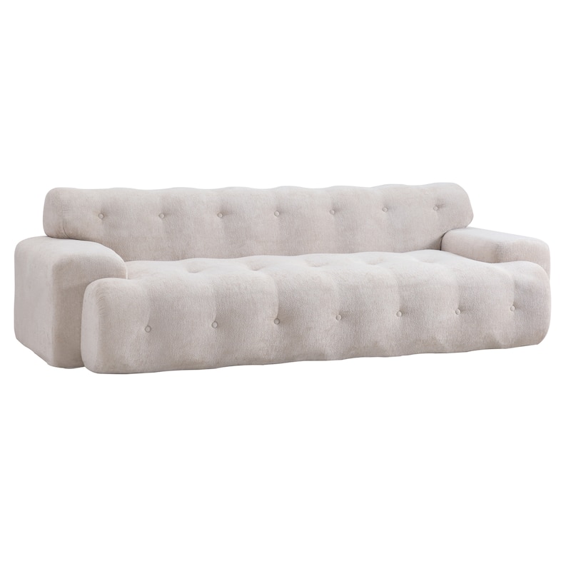88 inch Cloud 3 Seater Boucle Sofa with Button Tufted Comfy Upholstered Couch - Silver