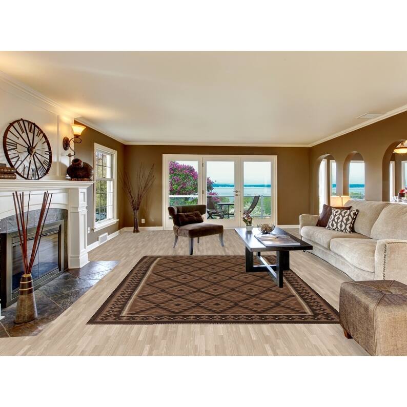 Hand Woven Oriental 100% Wool Carpet Southwestern Geometric Brown Kilim Area Rug - 9' 9'' X 6' 11''