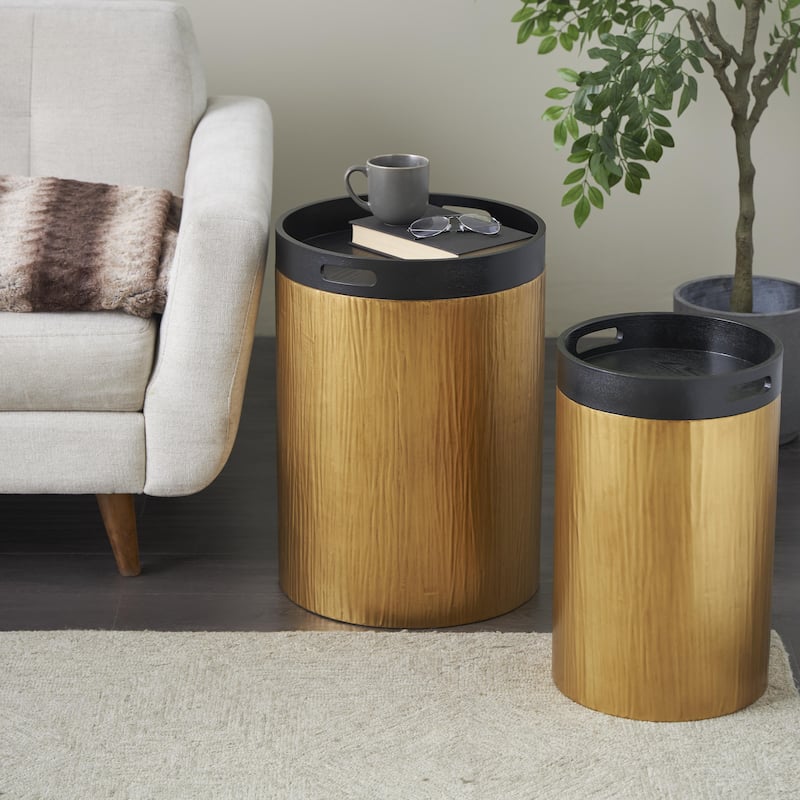 Metal Nesting Accent Table with Black Tray Tabletops - Set of 2 Gold - Roche River Decor