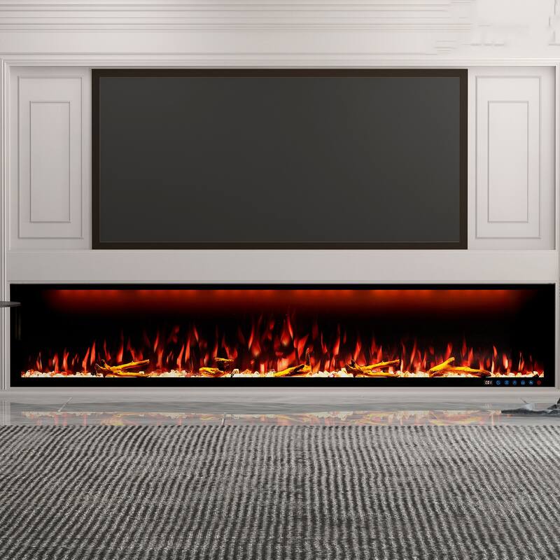 Clihome 42-88" Recessed Wall-Mounted Smart Control Electric Fireplace - 88 in.