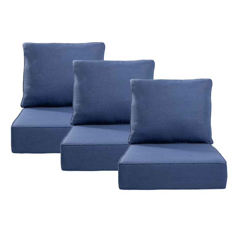 Pocassy 24x24x6 Inch Thick Cushions Pillows Indoor Outdoor Deep Seat Water & Fade Resistant - 3 Set - Blue Cushion