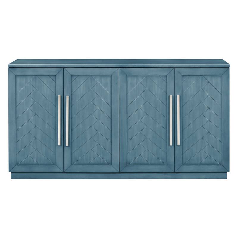 Antique Blue Sideboard Buffet Cabinet Adjustable Shelves Storage Cabinet