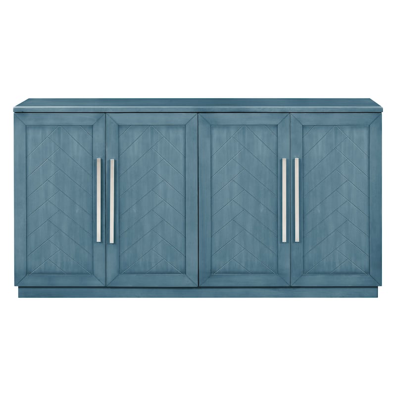 Sideboard Buffet Cabinet with 4 Doors and Shelves and Silver Handles