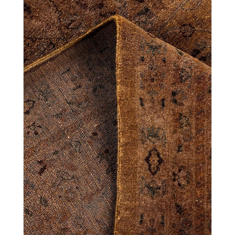 Overton Hand Knotted Wool Vintage Inspired Modern Contemporary Overdyed Brown Area Rug - 9' 2" x 12' 2"