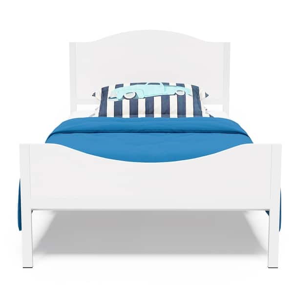 slide 2 of 9, Yoneston Twin Bed Frame Kids Metal Platform with Wood Headboard for Teen, White White - Twin