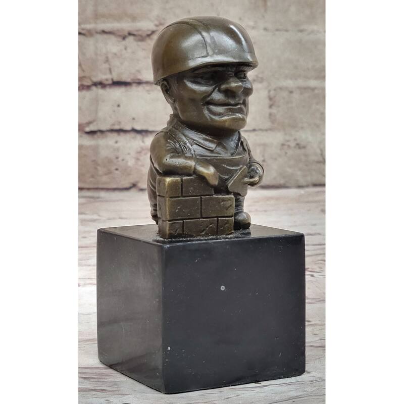 Construction Worker Bricklayer Builder Contractor Bronze Statue Gift Figurine Bookend 5.5 Inches 2.5 Inches