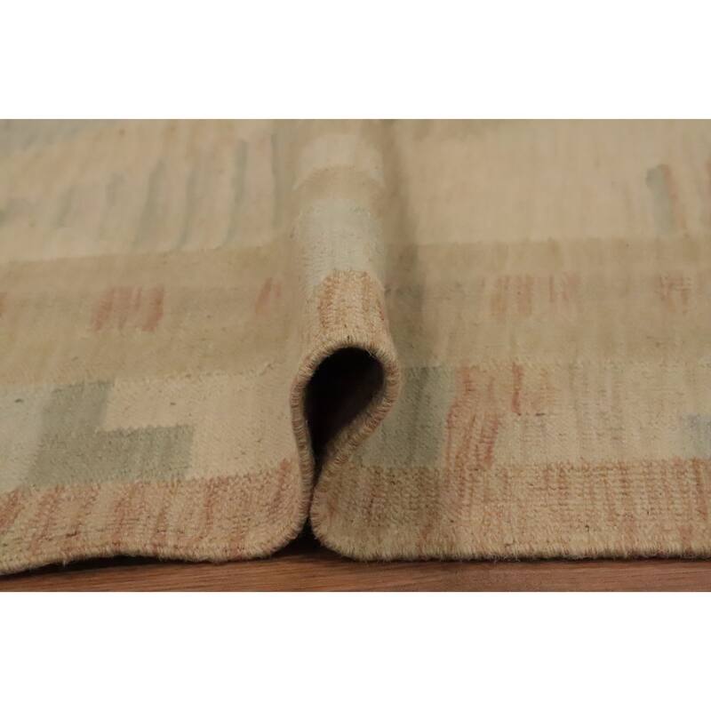 Hand Woven Oriental 100% Wool Carpet Southwestern Tribal Beige & Ivories Kilim Area Rug - 6' 10'' X 4' 9''