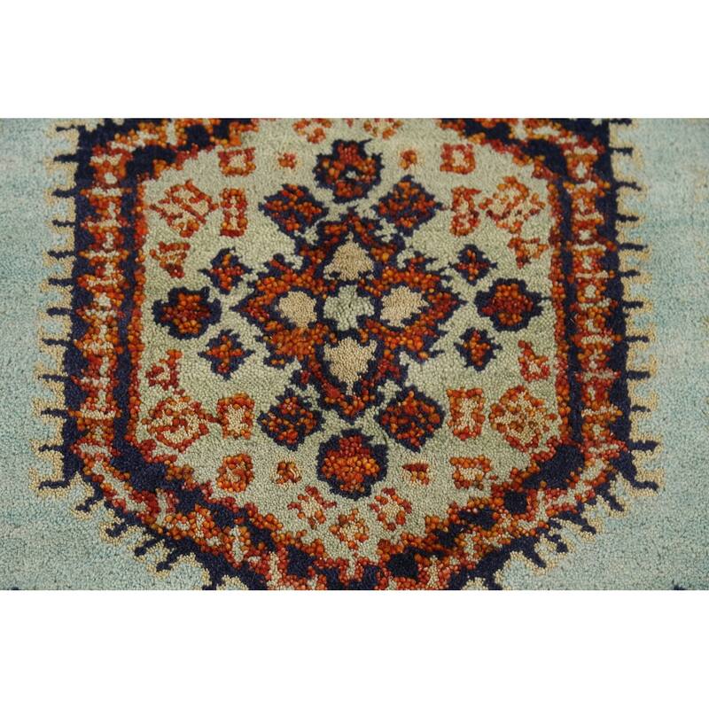 Turquoise Geometric Viss Indian Accent Rug Hand-Knotted Wool Carpet - 3'0"x 5'0"