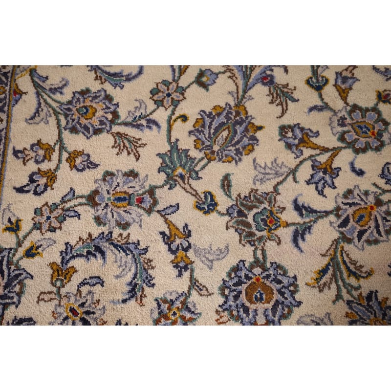 Ivory Floral Kashan Persian Vintage Area Rug Handmade Wool Carpet - 9'10"x 13'2"