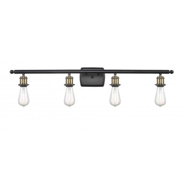 Innovations Lighting Bare Bulb 4 Light 36" Wide Bathroom Vanity Light - Black Antique Brass