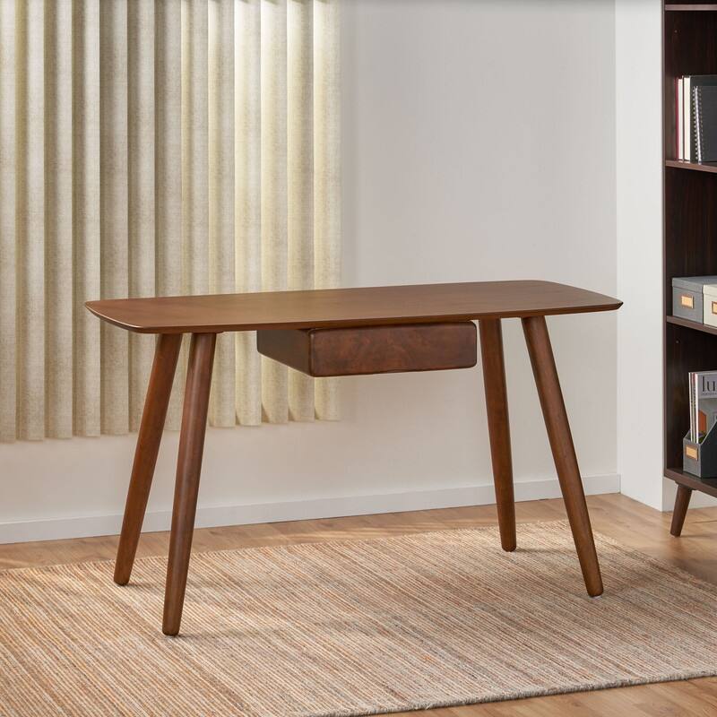 Modern Walnut Study Desk with Drawer - 53" Home Office Computer Table
