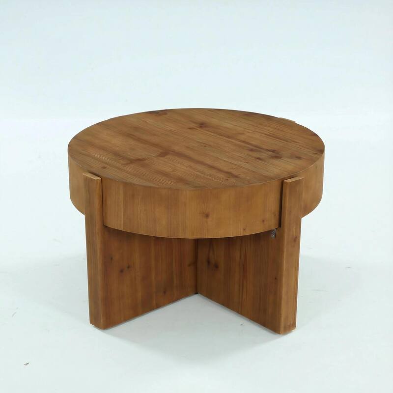31.5 Inch Round Coffee Table for Living Room, All Solid Wood Construction - 31.5" D x 31.5" W x 18.5" H