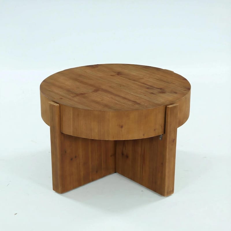31.5 Inch Round Wood Coffee Table for Living Room - 31.5" D x 31.5" W x 18.5" H