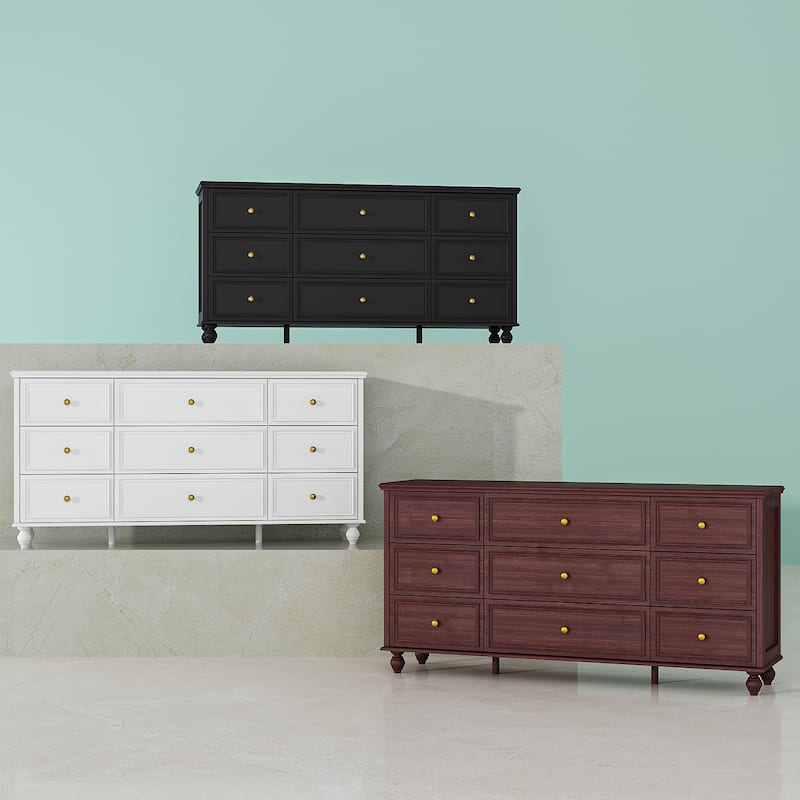 63"W Wood Dresser Bedroom Storage Drawer Organizer Closet 9 Drawer