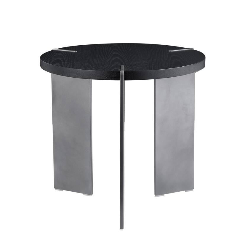 Round Coffee Table Oak Wood Surface And Metel Feet - Black