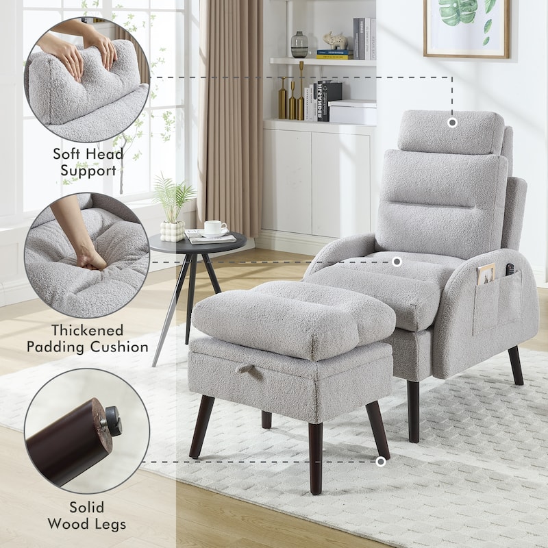 HOMYKA Accent Lounge Chair with Adjustable Backrest Storage Ottoman