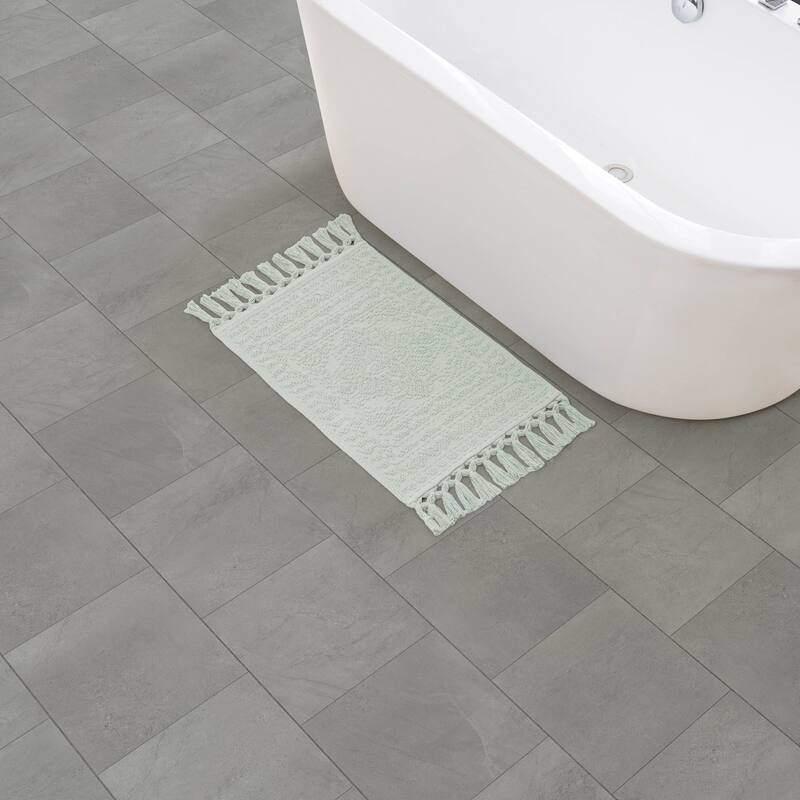 French Connection Nellore Fringe Cotton Bath Rug - 17x24 - Light Blue