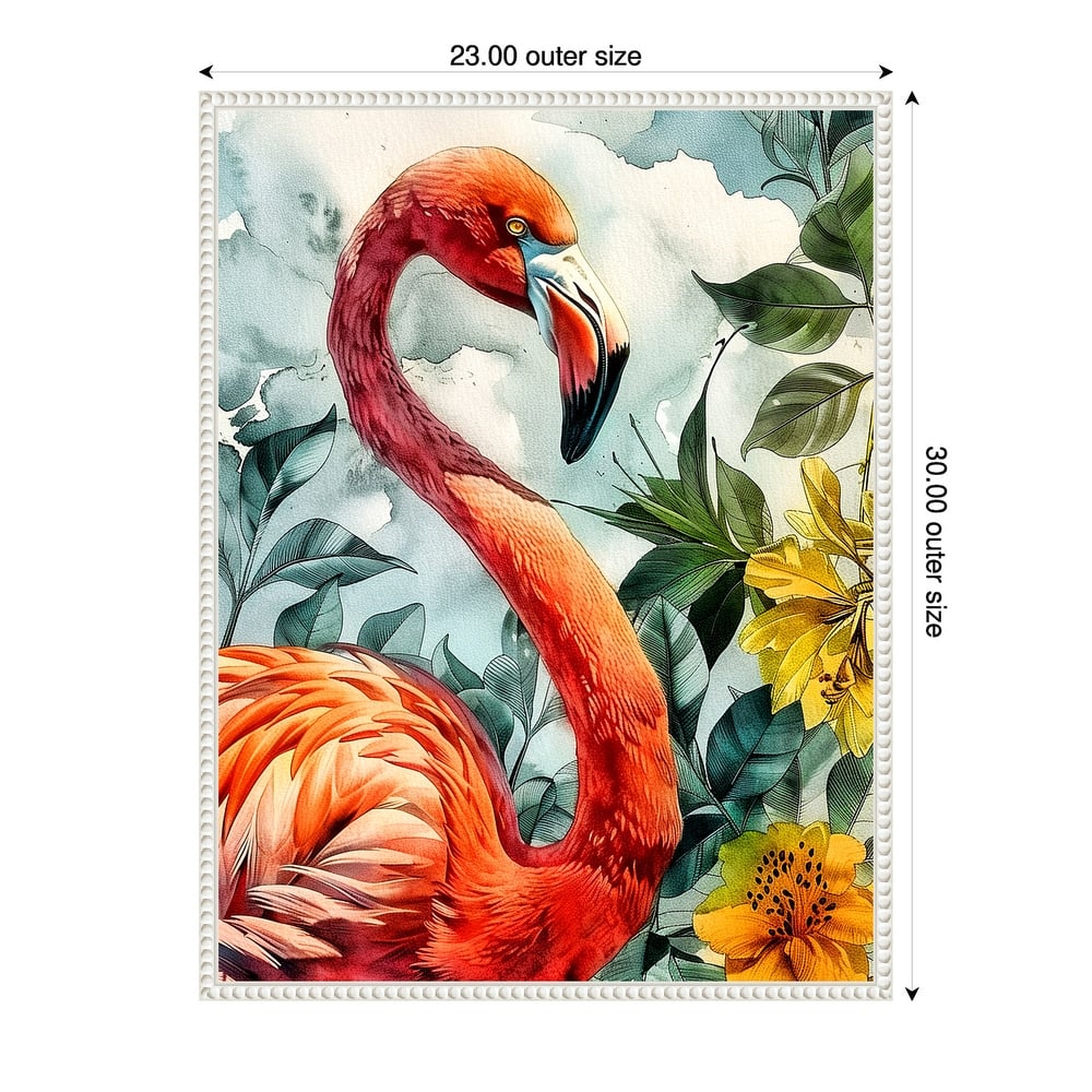 Flamingo in Flowers by Justyna Jaszke Framed Canvas Wall Art