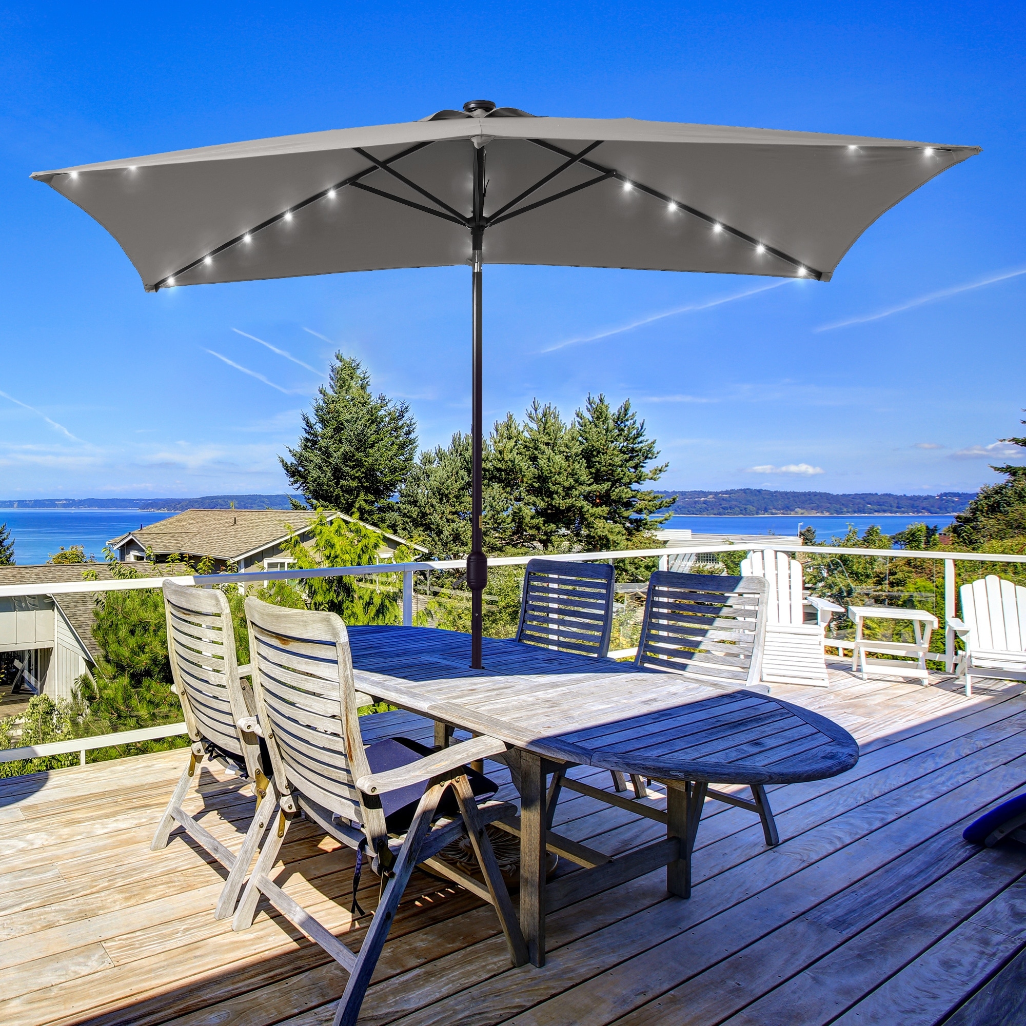 Bonosuki 10 x 6.5ft LED Patio Rectangular Umbrella Outdoor Market Umbrella Aluminium/Steel with Tilt and Crank