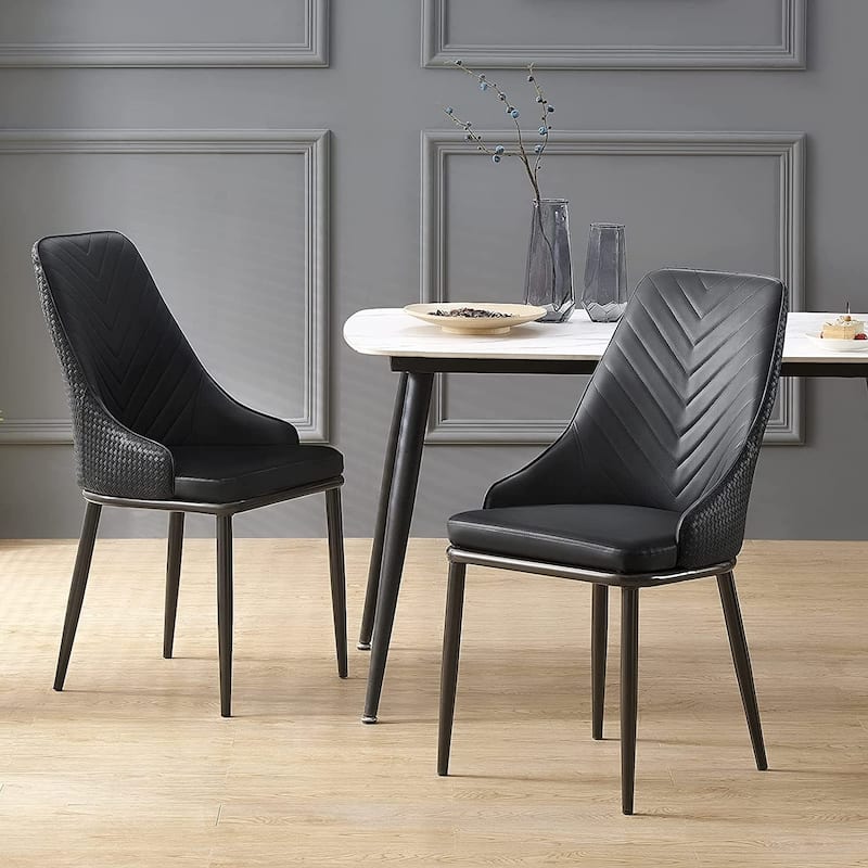 Faux Leather Upholstered Dining Chairs with Woven Back, Set of 2 - 18.11"W x 21.26"D x 36.61"H
