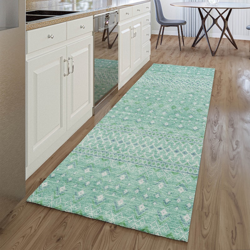 Premium Washable Super Soft Boho Geo Mayfield Rug - Aqua - 2' 3" x 7' 6" - Runner