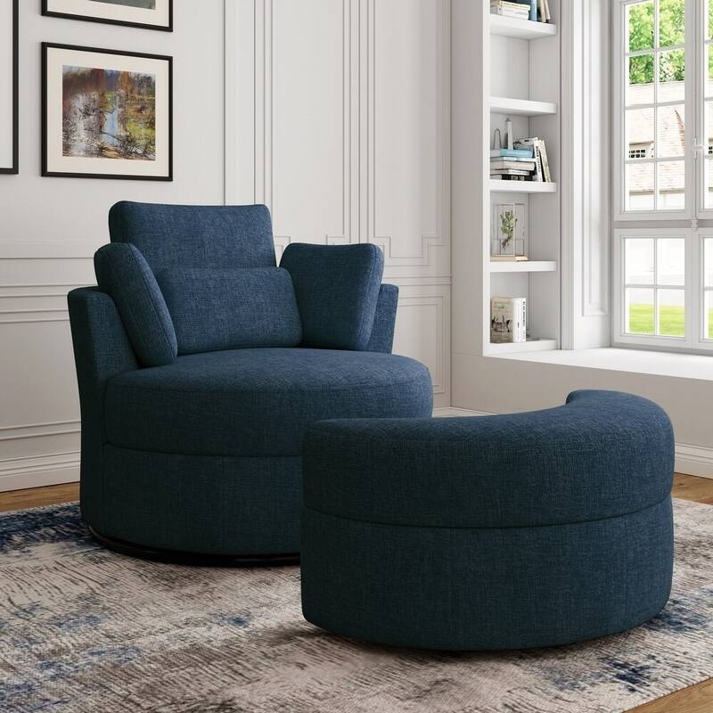 Modern Swivel Barrel Chair, Upholstered Swivel Accent Chair for Living Room