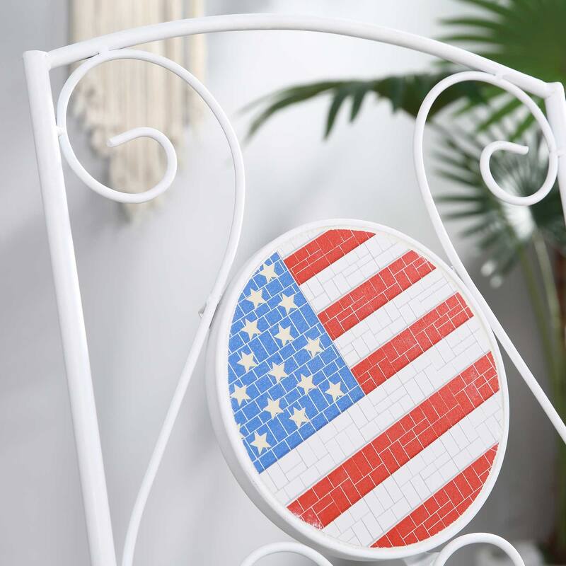 Outsunny 3 Piece Patio Bistro Set with Coffee Table and 2 Folding Chairs, Mosaic American Flag Tabletop and Backs