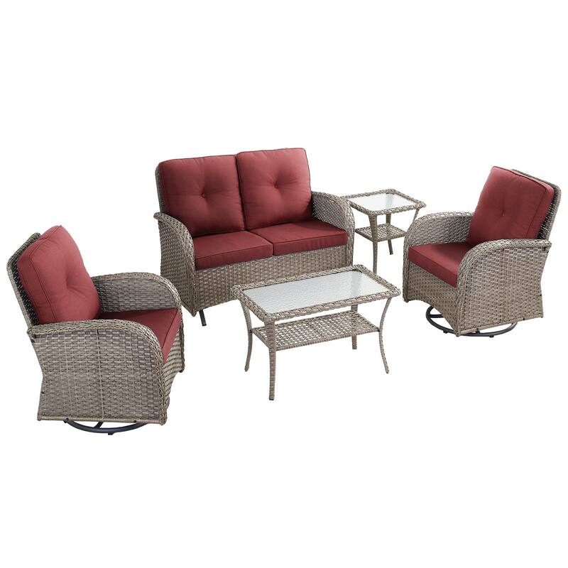Outdoor Glider Loveseat Sofa with Swivel Chair Set
