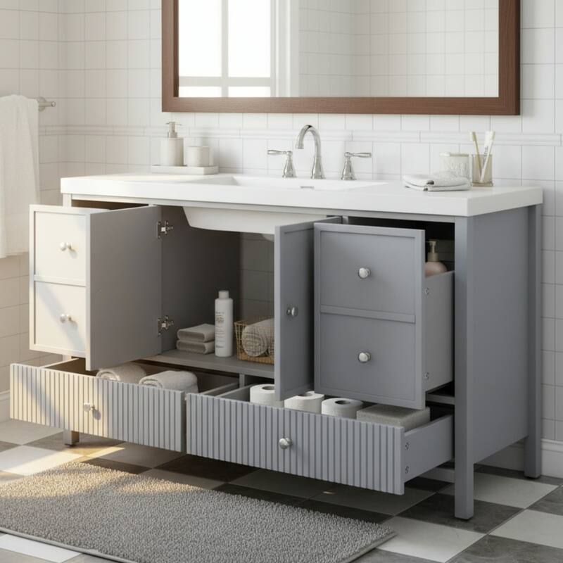 Christopher Knight Home - Modern 60-Inch Bathroom Vanity with Separate Sink and Soft-Close Storage