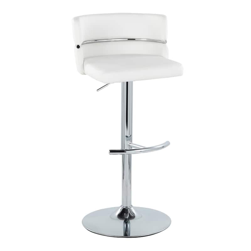 Silver Orchid Lena Adjustable Bar Stool with Rounded T Footrest (Set of 2) - White Faux Leather/Chrome Metal