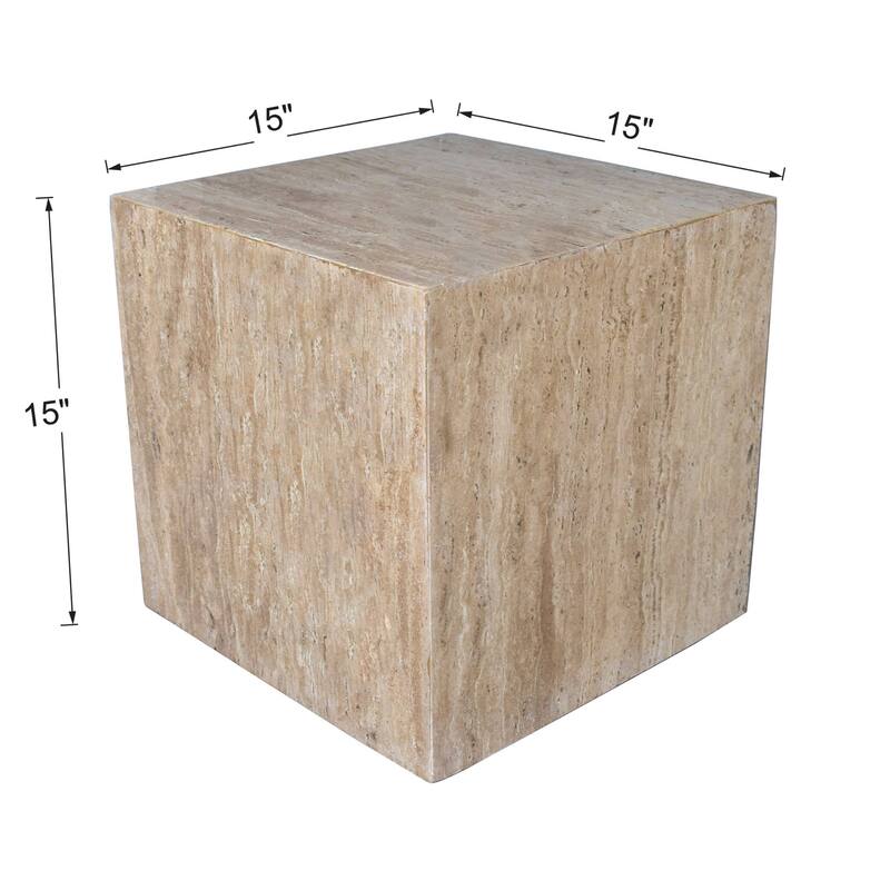 Evelyn 15" Contemporary Natural Marble Handmade Cube End Table, Gray/Beige, by JONATHAN Y.
