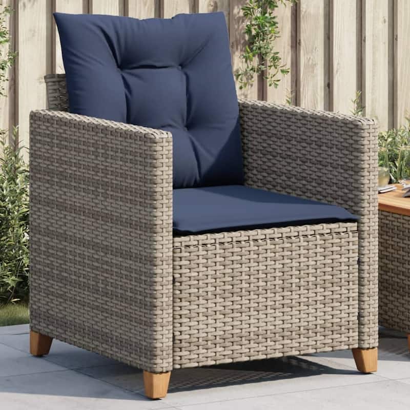 vidaXL Garden Chair Grey PE rattan - Grey and navy blue Rattan armrest - 26.4 x 24.0 x 27.2 in.