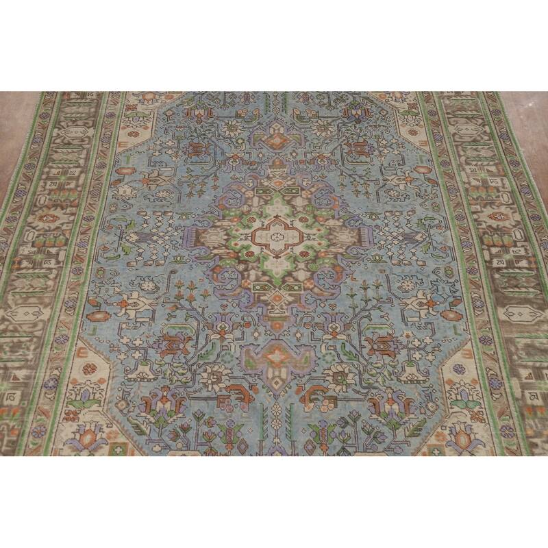 Traditional Tabriz Persian Area Rug Hand-Knotted Geometric Wool Carpet - 6'7"x 9'10"