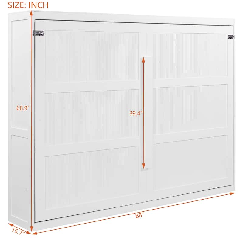 Folding Wall Cabinet Bed Queen Size Murphy Bed with LED Lights