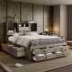 preview thumbnail 4 of 12, Gray Platform Bed wBuilt-in Storage Shelf & 8 Drawers, Kids Storage Beds Bookcase Headboard Space-Saving Beds for Teens Adults