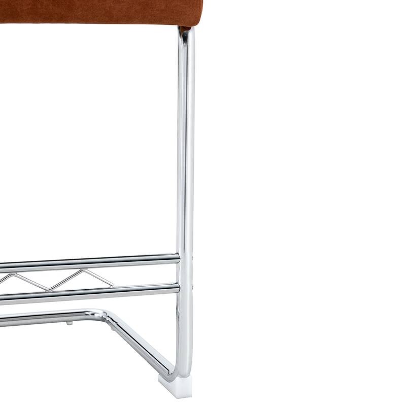 Natural Rattan & Solid Wood Bar Stool Set of 4 - 25" Medieval Modern Style with PU Seat & Chrome Legs