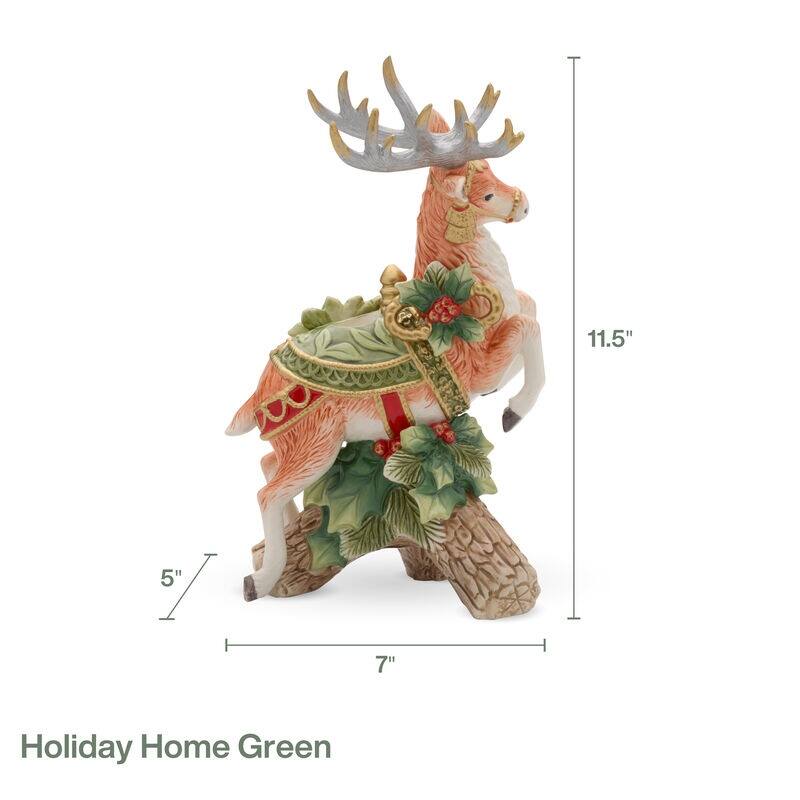 Fitz and Floyd Holiday Home Green Leap Deer Candleholder, 11.5 Inch