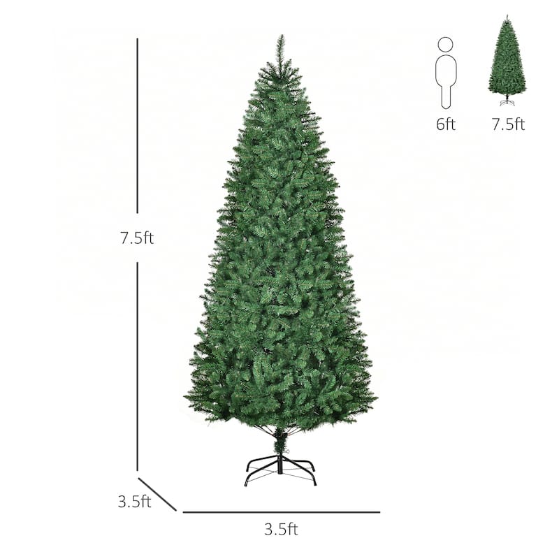 HOMCOM 7.5 ft. Prelit Christmas Tree with Lights, LED Christmas Tree with Stand - 41.75" x 41.75" x 88.5"