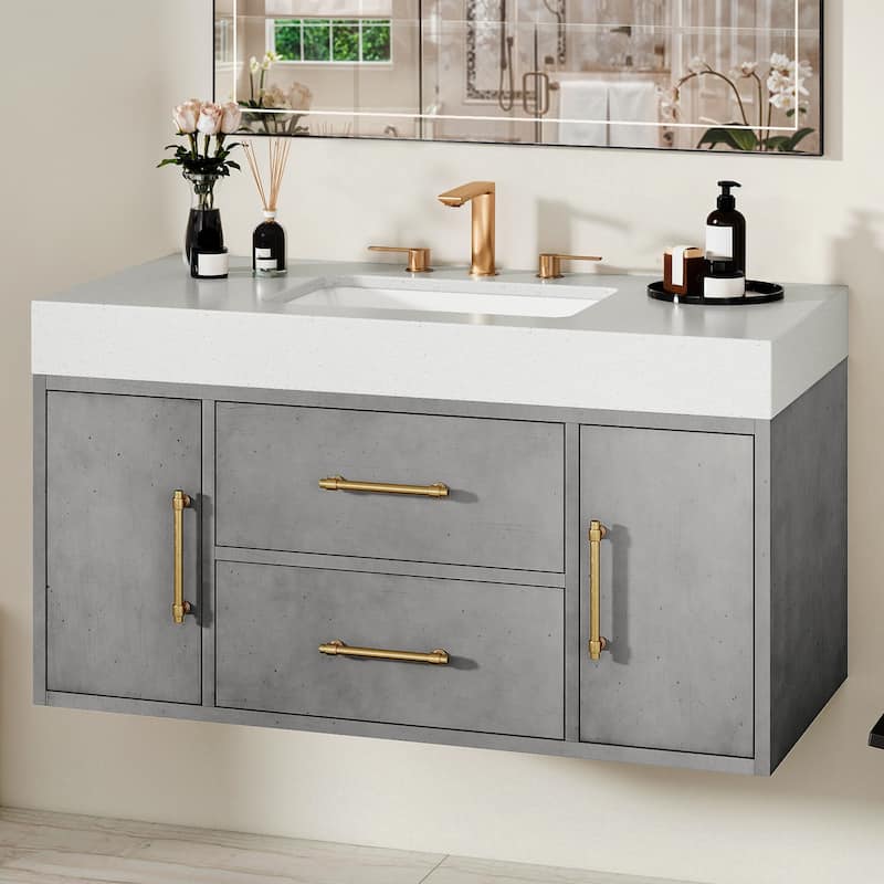 Moasis 40" Floating Wall Mounted Bathroom Vanity with 2 Drawers & 2 Storage Cabinet - Grey - 40"W x 21"H x 19.6"D