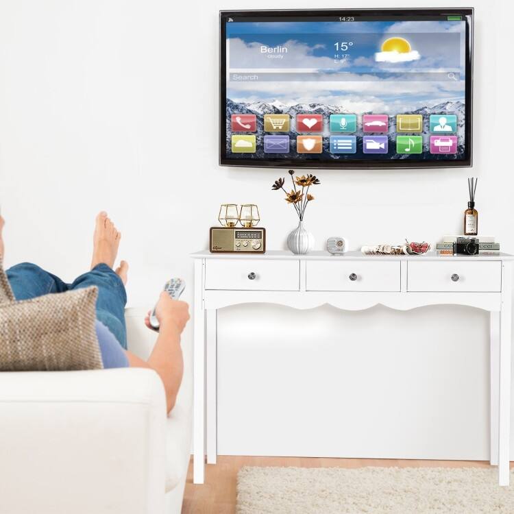 Hall table Side Table with 3 Drawers-White - 39.4" x 12.6" x 29.5"(L x W x H)