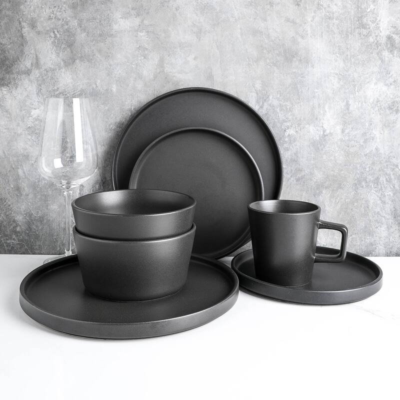 Stone Lain Coupe Stoneware Dinnerware Set - Black - 16 Piece