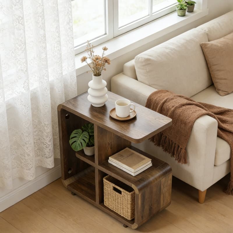 25.59'' Side Table, Wooden End Table, Nightstand With Storage Shelves