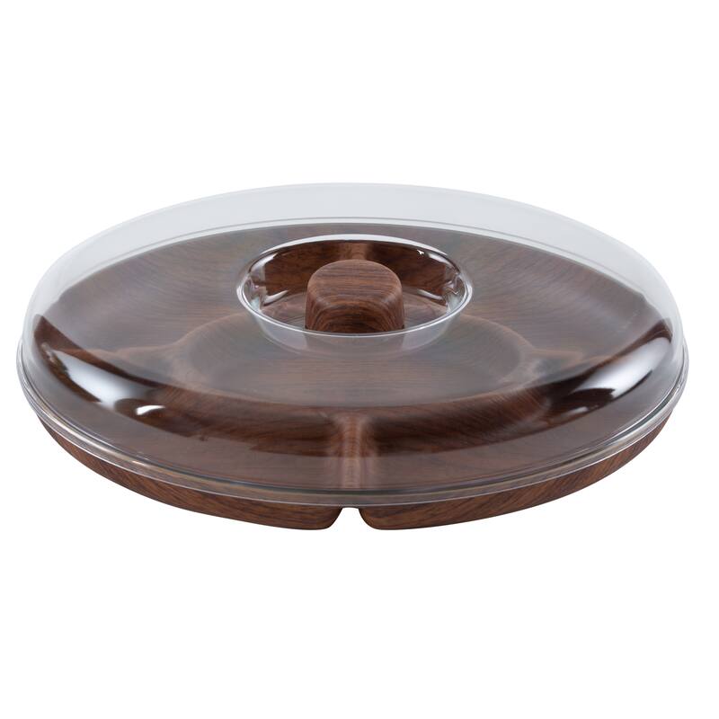Luxe Party Wood Look 5 Section Serving Tray and Cover - 8.8"x 11.8"x 2.5" - 8.8"x 11.8"x 2.5" - Wood - 2 Piece