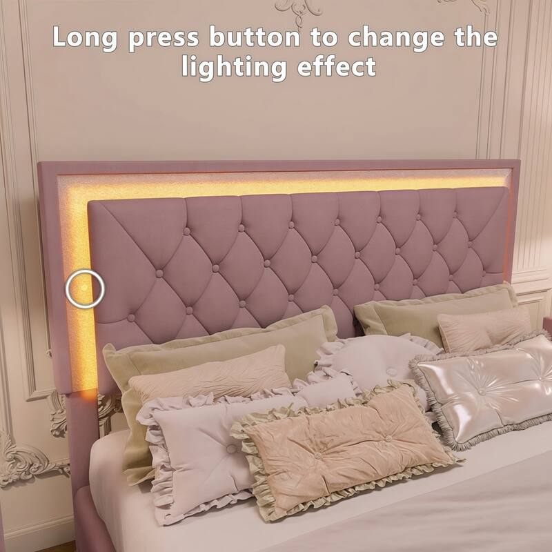 Modern Velvet Platform Bed with Tufted Headboard