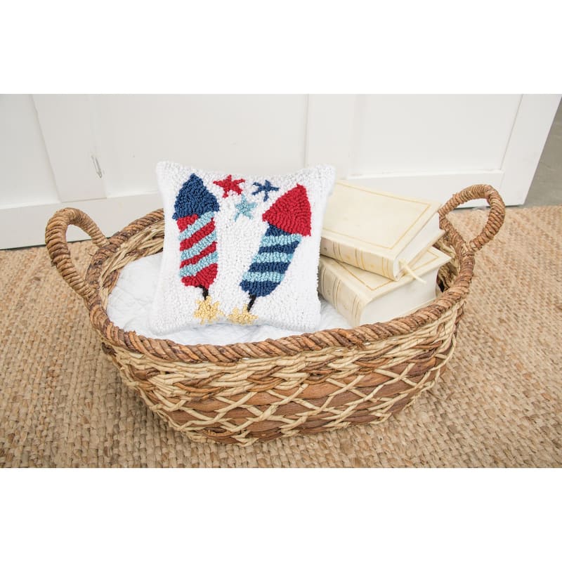 8" x 8" Firecracker Hooked Americana July 4th Throw Pillow