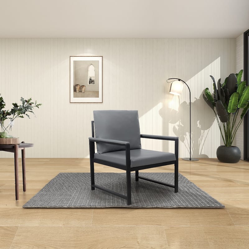 PU Leather Armchair with Metal Frame & Comfortable Cushion