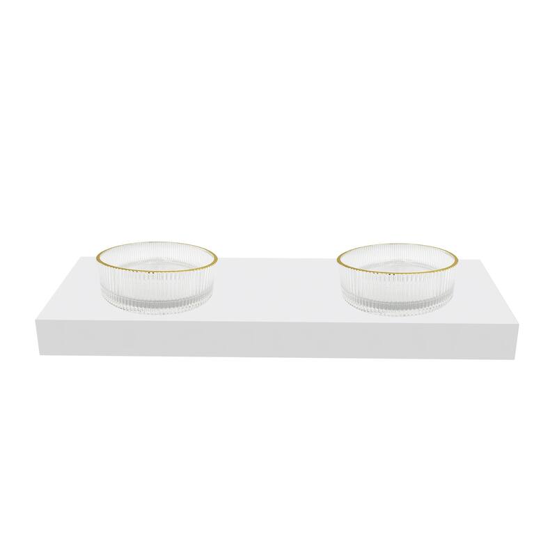 Cowrie 16" & 14" Round Decorative Crystal Vessel Sinks With White Base - 60"Countertop - 16"Clear With Gold Rim