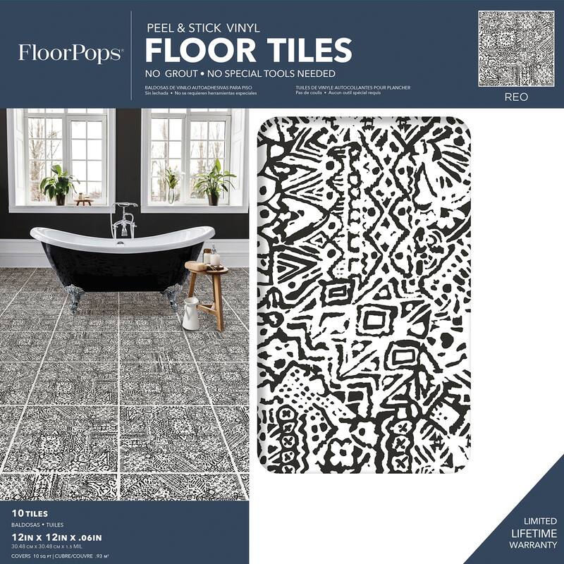 FloorPops Charcoal Reo Peel & Stick Floor Tiles