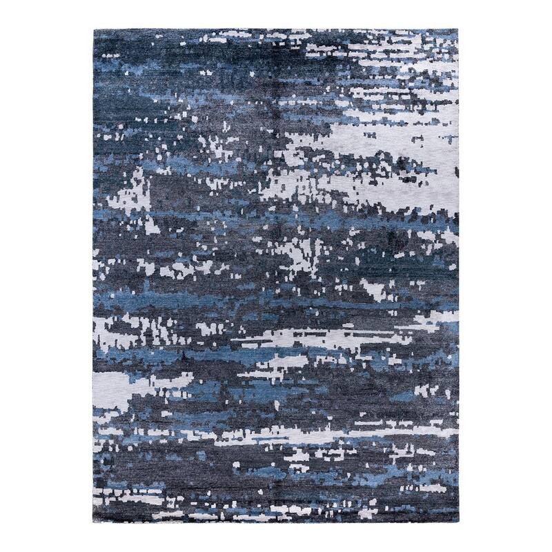 Modern One-of-a-Kind Handmade Area Rug, Blue - 9' 1" x 12' 1"