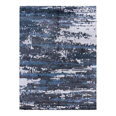Modern One-of-a-Kind Handmade Area Rug, Blue - 9' 1" x 12' 1"